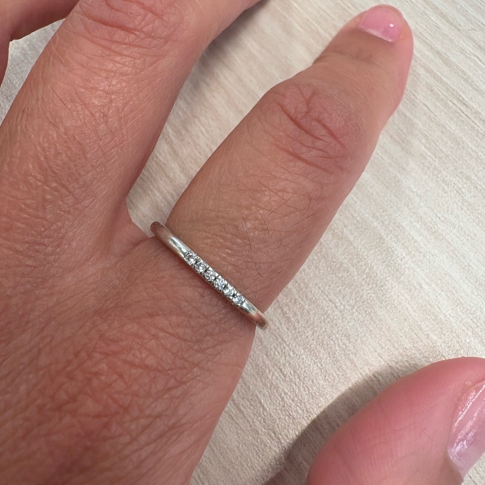Mejuri 14K Solid White Gold Diamonds Lines Ring 6